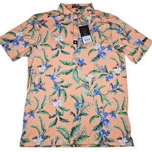 NWT Bad Birdie Men's Core Polo Flora Fiesta Stretch Performance Golf Shirt, Sz M